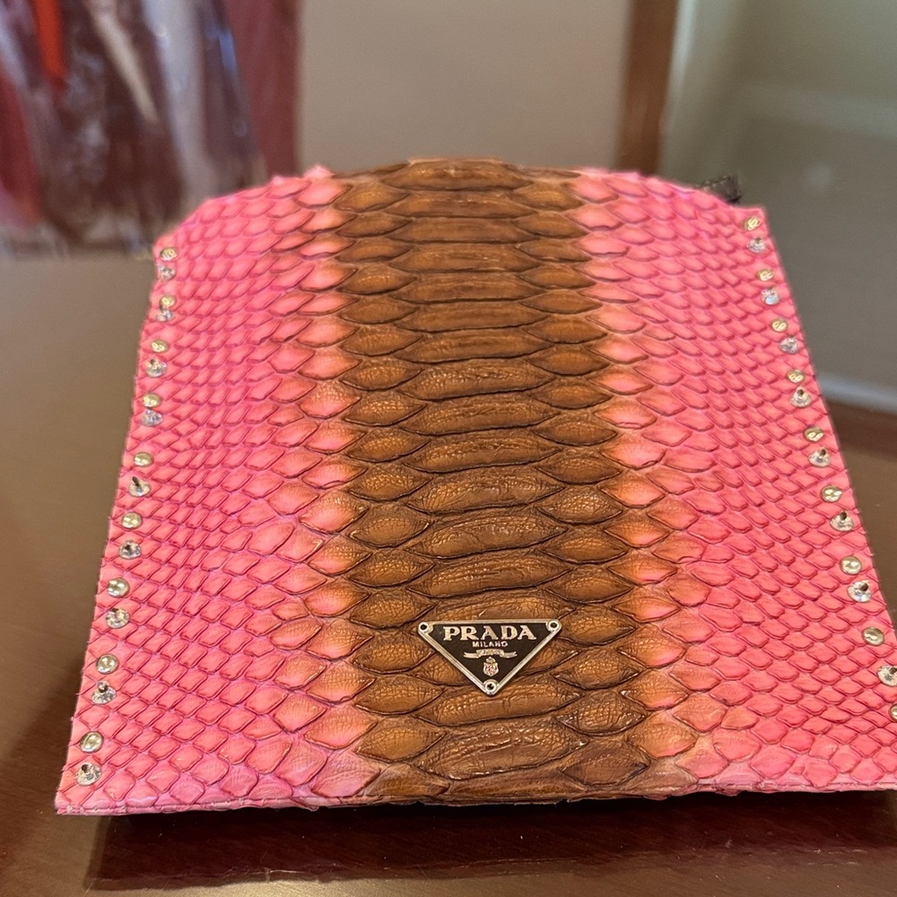 Prada Pink and Brown Python Patent Envelope Pouch - image 1